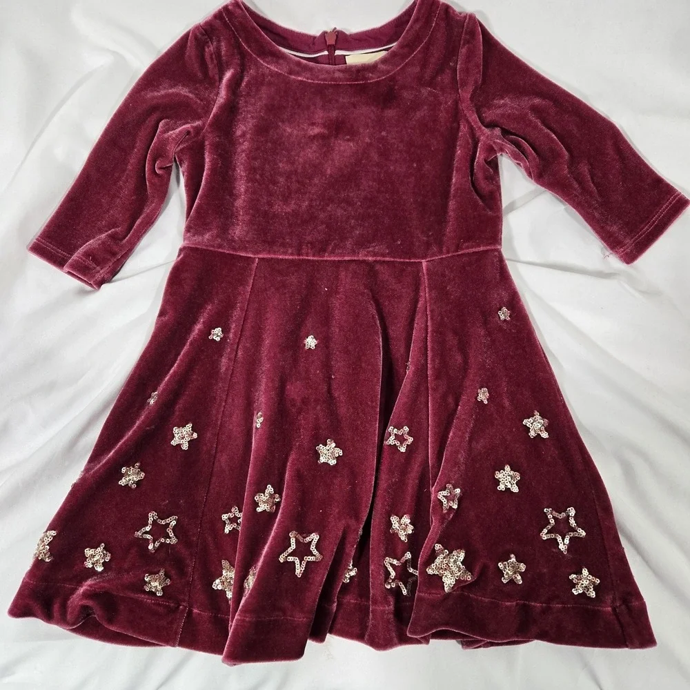 Boden Girls Pink Velour Dress With Sequin Stars